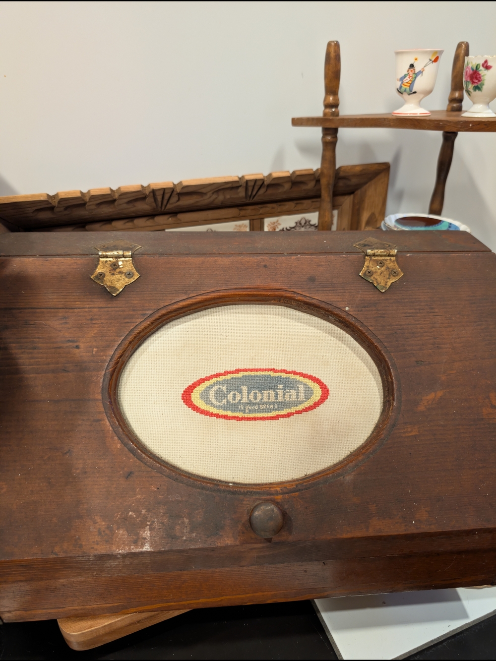 Colonial Wooden Storage Box with Embroidered Logo - Brown